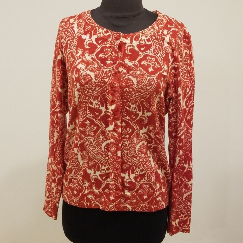 Talbots Rust With Tan Printed Size M Cardigan - image 1